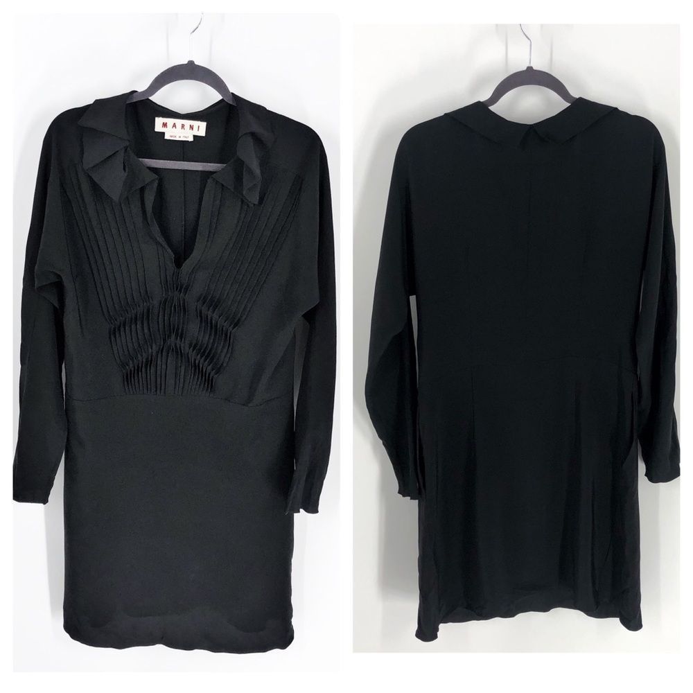Marni Silk Ruffle Tuxedo Bib Black Dress Sz 42/6